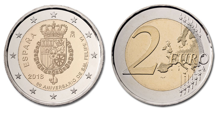 50 aniversario del S.M Moneda 2€  de conmemorativa España 2018 Felipe VI.  