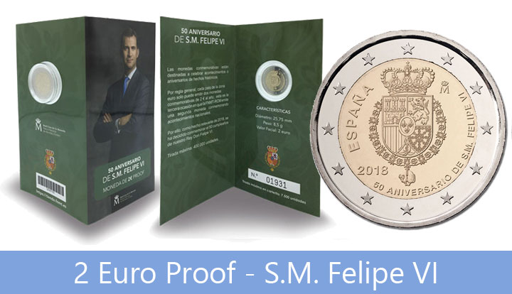 2 Euro Proof - 50 Aniversario de Su Majestad el Rey Felipe VI
