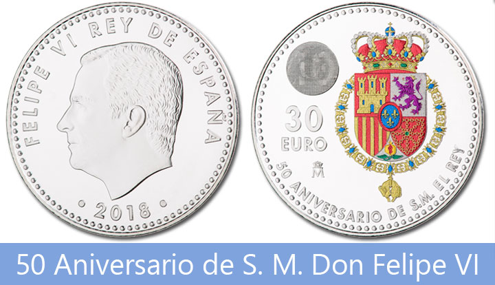 30 Euro - 50 aniversario de S. M. el Rey Don Felipe VI