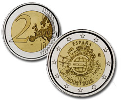 2 Euros conmemorativa - X Aniversario del Euro. Abre en ventana nueva.
