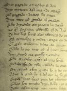 Reproducción de una página del manuscrito Cantar de mío Cid conservado en la Biblioteca Nacional de España